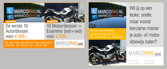 advertentielijn waarbij meer gebruik wordt gemaakt van foto's om de advertenties visueel aantrekkelijker te maken en herkenning van de rijschool te vergroten.