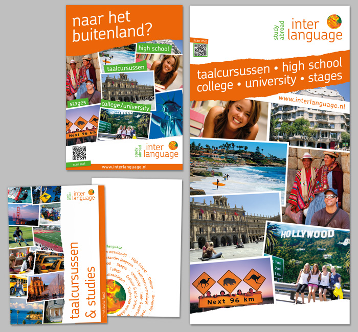 Linksboven: A3 poster, Linksonder: map, Rechts: banier